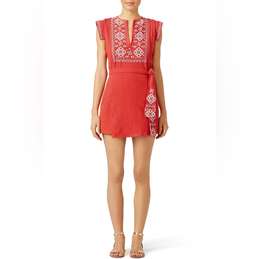 Free People Embroidered Cotton Wrap Dress with Belt S